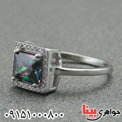 انگشتر توپاز هفت رنگ رودیوم زیبا و خاص زنانه _کد:27869