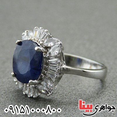 انگشتر یاقوت کبود رودیوم خوشرنگ و زیبا زنانه _کد:27879
