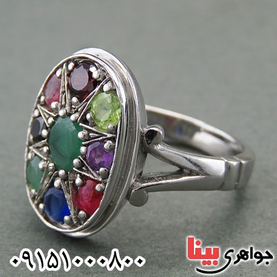 انگشتر چند جواهر فاخر و خاص زیبا روکش رودیوم _کد:27885