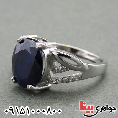 انگشتر یاقوت کبود آفریقایی رودیوم زنانه خوشرنگ و زیبا _کد:27887