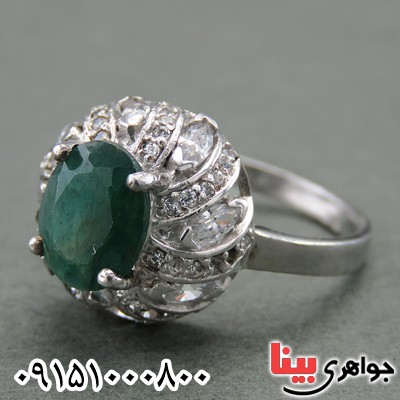 انگشتر زمرد زنانه خوشرنگ رودیوم زیبا _کد:27888