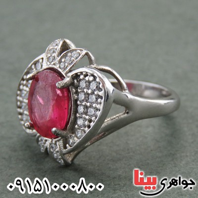انگشتر یاقوت سرخ خوشرنگ آفریقایی زنانه زیبا رودیوم _کد:27890