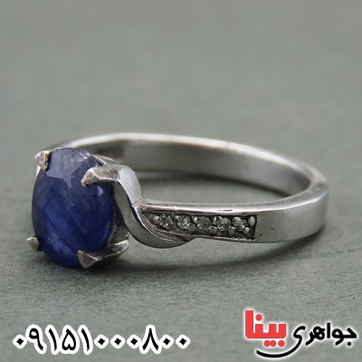 انگشتر یاقوت کبود زنانه آفریقایی رودیوم زیبا _کد:27897