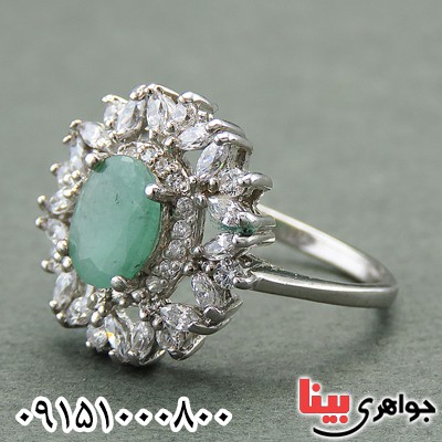 انگشتر زمرد زنانه خاص و زیبا خوشرنگ رودیوم _کد:27921