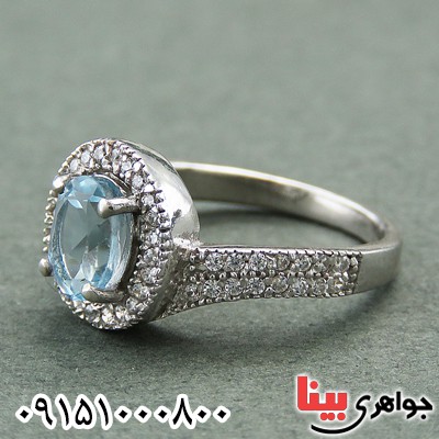انگشتر توپاز زیبا و خوشرنگ عالی رودیوم زنانه _کد:27923