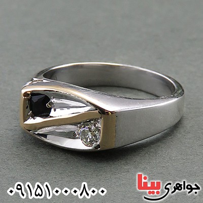 انگشتر اوپال ، موزانایت و الماس رودیوم دست ساز مردانه _کد:27927