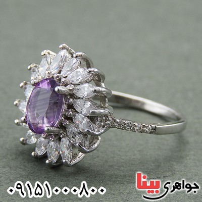 انگشتر آمتیست آفریقایی زنانه رودیوم خوشرنگ و خاص _کد:27930