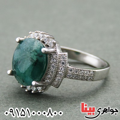 انگشتر زمرد خاص و زیبا رودیوم عالی زنانه