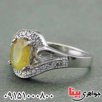 انگشتر یاقوت زرد آفریقایی رودیوم خاص و خوشرنگ زنانه _کد:27936
