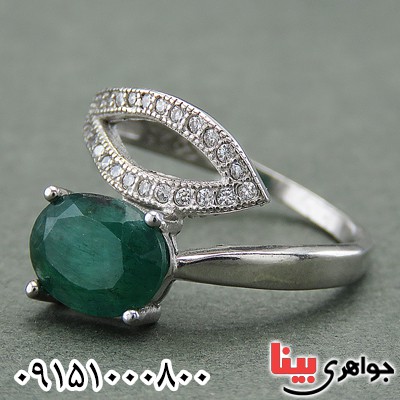 انگشتر زمرد زنانه خوشرنگ رودیوم خاص و زیبا