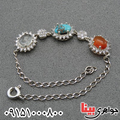 دستبند چند جواهر خاص و زیبا رودیوم زنانه _کد:28030