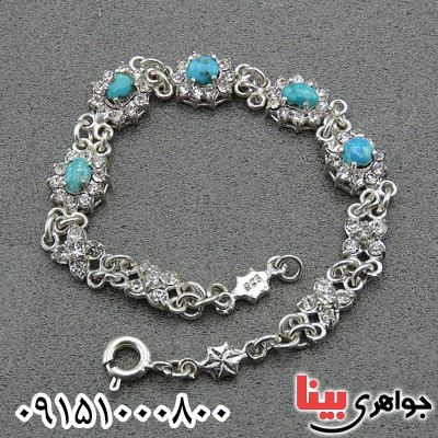 دستبند فیروزه نیشابوری دور جواهری بسیار زیبا _کد:28032