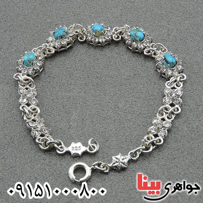 دستبند فیروزه نیشابوری دور جواهری بسیار زیبا _کد:28033