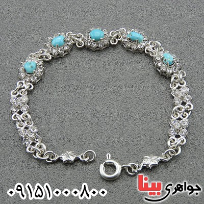 دستبند فیروزه نیشابوری رودیوم زیبا و خاص زنانه