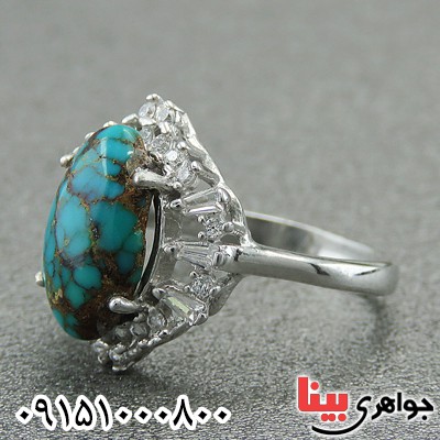 انگشتر فیروزه نیشابوری رودیوم خوشرنگ و زیبا _کد:28090