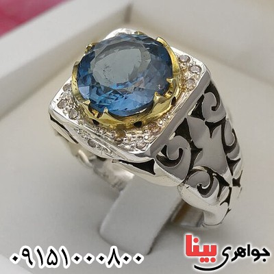 انگشتر توپاز سوئیسی دست ساز دور برلیان فاخر _کد:28100