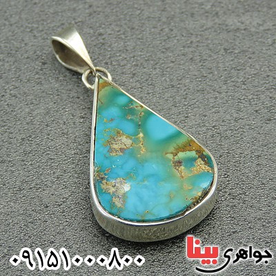 گردنبند فیروزه نیشابوری مدل اشکی با قاب نقره