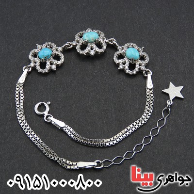 دستبند فیروزه نیشابوری خاص و زیبا رودیوم _کد:28118