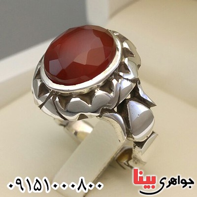 انگشتر عقیق یمنی تراش الماسی دست ساز خوشرنگ فاخر پشت بسته