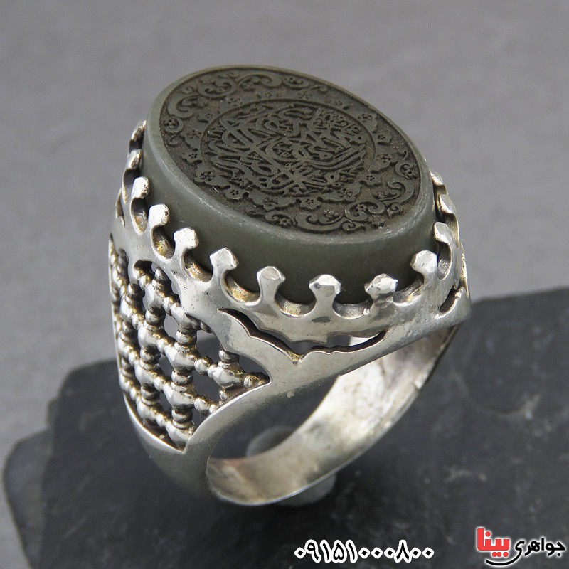 انگشتر یشم مردانه درشت با حکاکی صلوات _کد:28250