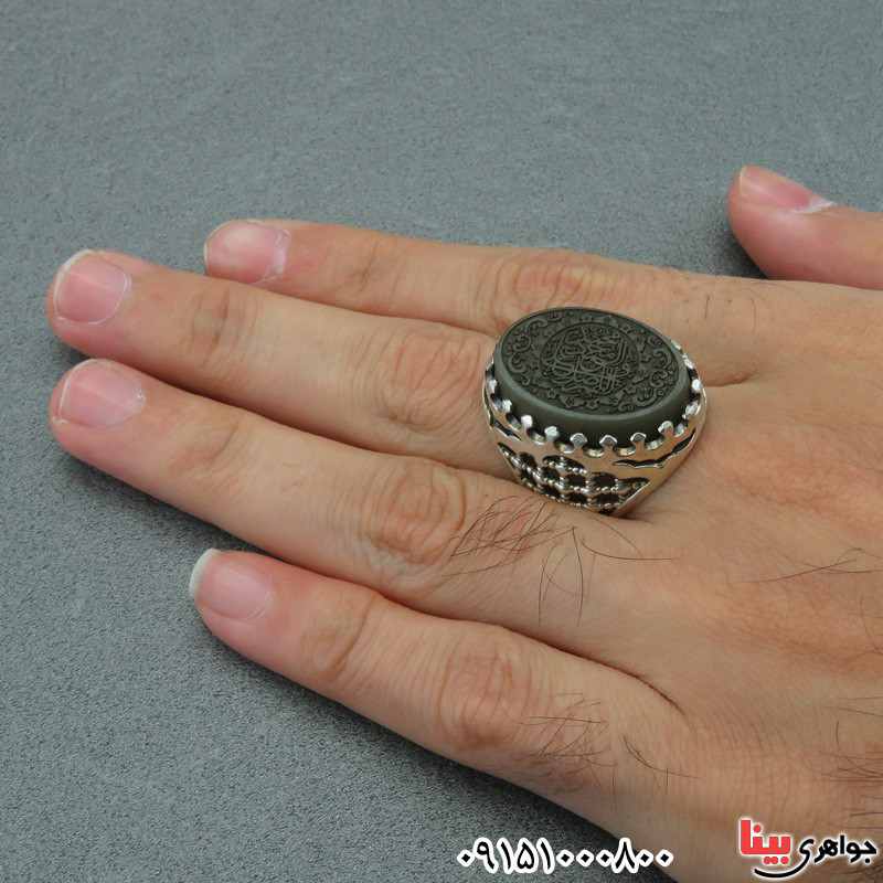 انگشتر یشم مردانه درشت با حکاکی صلوات _کد:28250