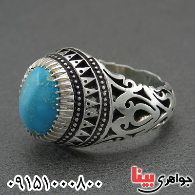 انگشتر فیروزه نیشابوری درشت دست ساز خوشرنگ مردانه _کد:28327