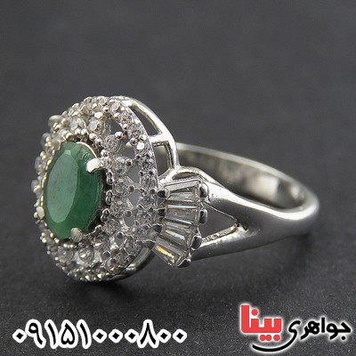 انگشتر زمرد خاص رودیوم خوشرنگ زنانه _کد:28346
