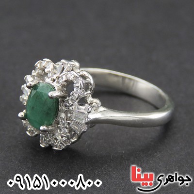 انگشتر زمرد زنانه خاص خوشرنگ رودیوم _کد:28351