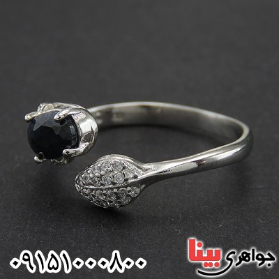انگشتر یاقوت کبود زنانه خوشرنگ رودیوم خاص _کد:28361