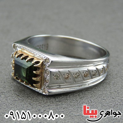 انگشتر تورمالین آفریقایی و الماس دست ساز فاخر رودیوم _کد:28448