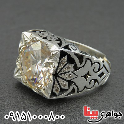 انگشتر الماس روسی (موزانایت) خاص فاخر دور برلیان _کد:28463