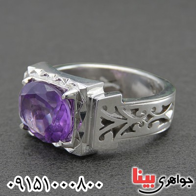 انگشتر آمتیست خوشرنگ فاخر دست ساز مردانه _کد:28468