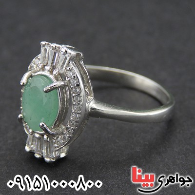 انگشتر زمرد خوشرنگ رودیوم زنانه _کد:28499