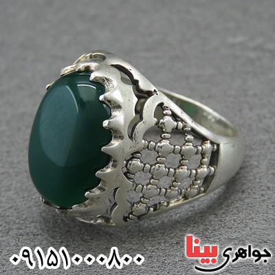انگشتر عقیق سبز مردانه با رکاب ضریح _کد:28589