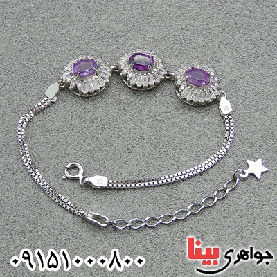 دستبند آمتیست آفریقایی زنانه خاص و زیبا خوشرنگ رودیوم _کد:28626