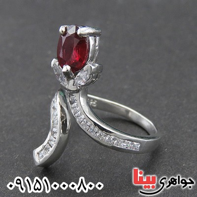 انگشتر یاقوت سرخ آفریقایی رودیوم خوشرنگ زنانه _کد:28687