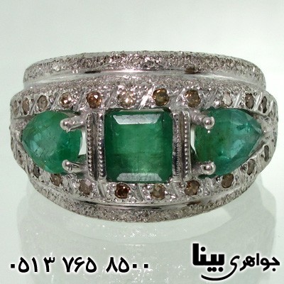 انگشتر چند جواهر الماس و زمرد مردانه فاخر انگشتر چند جواهر الماس و زمرد مردانه فاخر