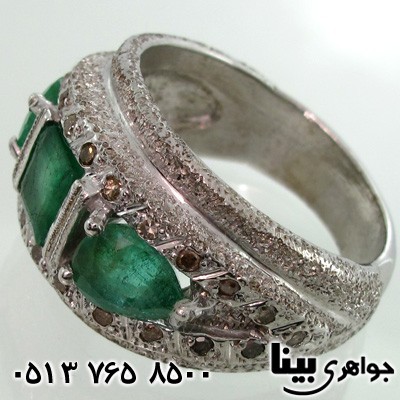 انگشتر چند جواهر الماس و زمرد مردانه فاخر انگشتر چند جواهر الماس و زمرد مردانه فاخر