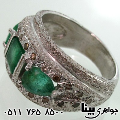 انگشتر چند جواهر الماس و زمرد مردانه فاخر انگشتر چند جواهر الماس و زمرد مردانه فاخر