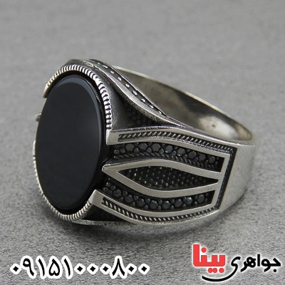 انگشتر عقیق سیاه (اونیکس) مردانه زیبا میکروستینگ _کد:28849