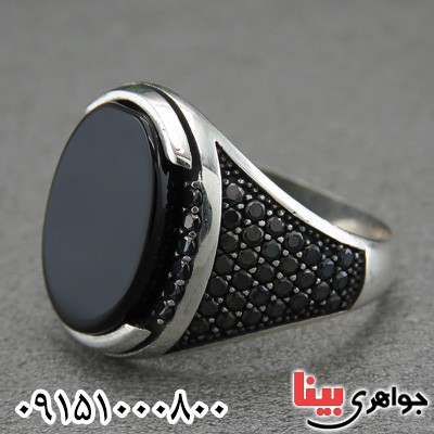 انگشتر عقیق سیاه (اونیکس) مردانه میکروستینگ زیبا و خاص _کد:28851