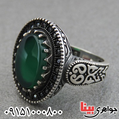 انگشتر عقیق سبز میکروستینگ خوشرنگ مردانه _کد:28867