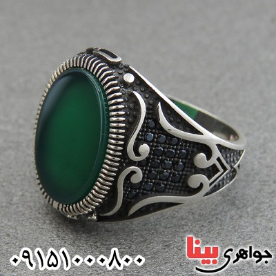 انگشتر عقیق سبز مردانه میکروستینگ خوشرنگ _کد:28868