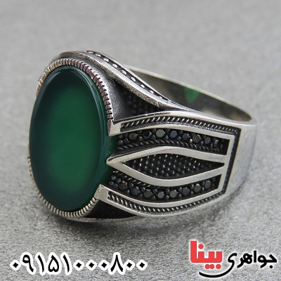 انگشتر عقیق سبز مردانه خوشرنگ خاص میکروستینگ