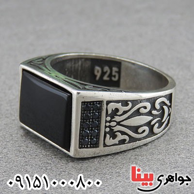 انگشتر عقیق سیاه (اونیکس) خاص میکروستینگ مردانه