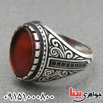 انگشتر عقیق قرمز خوشرنگ میکروستینگ مردانه