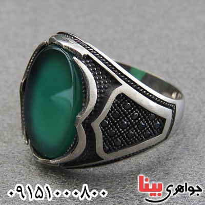 انگشتر عقیق سبز خوشرنگ میکروستینگ مردانه
