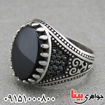 انگشتر عقیق سیاه (اونیکس) مردانه شیک میکروستینگ _کد:28950