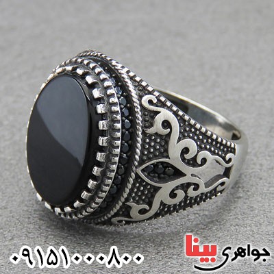 انگشتر عقیق سیاه (اونیکس) مردانه زیبا میکروستینگ شیک _کد:28951