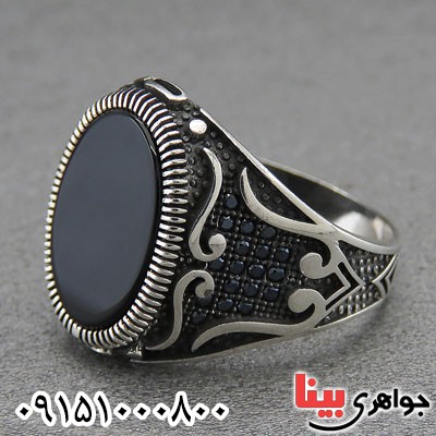 انگشتر عقیق سیاه (اونیکس) میکروستینگ مردانه زیبا و شیک عالی _کد:28955